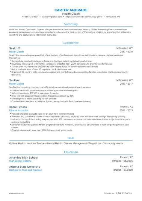 6 Health Coach Resume Examples And Guide For 2023