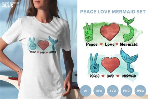 Peace Love Mermaid Sign Watercolor Sublimation Set