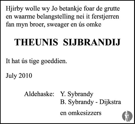 Theunis Sijbrandij Overlijdensbericht En Condoleances