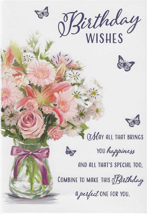 Birthday Wishes Card With Pink Flowers And Butterflies