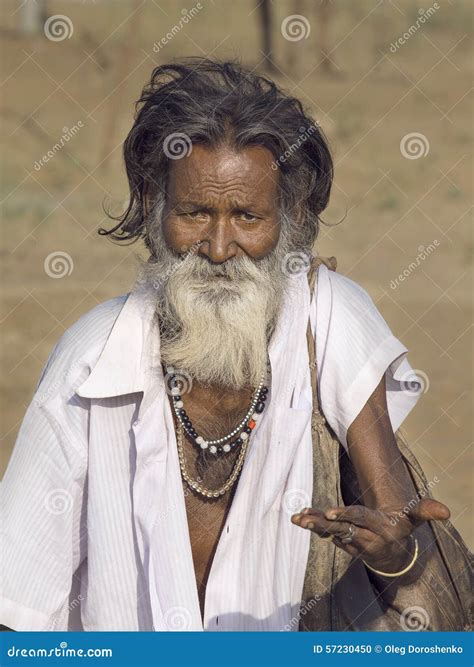 Old Indian Beggar Waits For Alms On A Street Pushkar India Editorial Image Image Of Male