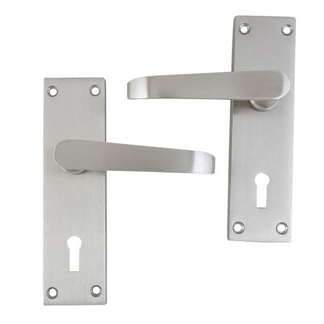 Satin Nickel Effect Internal Straight Lock Door Handle Set Departments Diy At Bandq