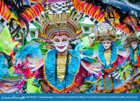 Colorful Masks Of Street Dacnce Parade Performer During Masskara Festival At Bacolod City