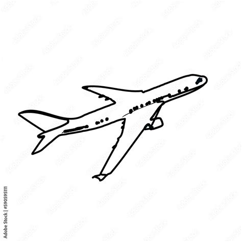 airplane black and white sketch with transparent background Stock Illustration | Adobe Stock