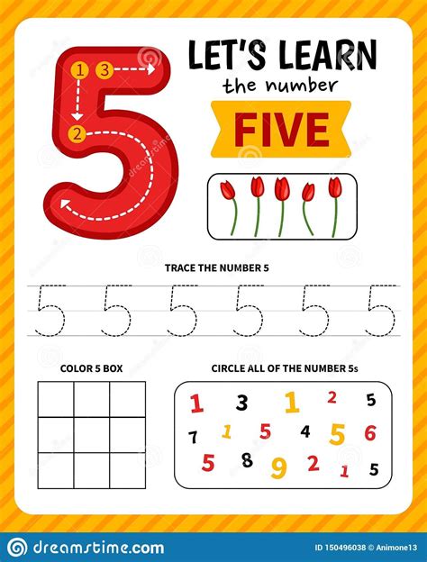 Illustration about Kids learning material. Worksheet for learning numbers. Number 5 ...