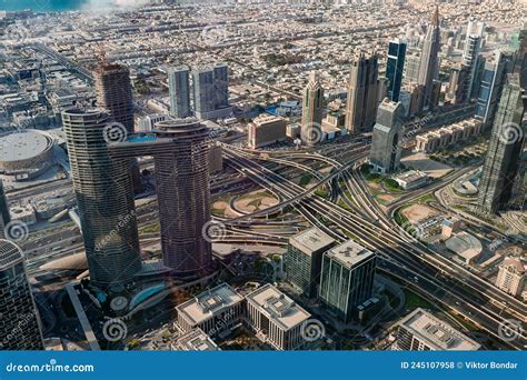 Paisagem Urbana De Dubai No Centro Da Cidade A Partir Do Topo De Burj