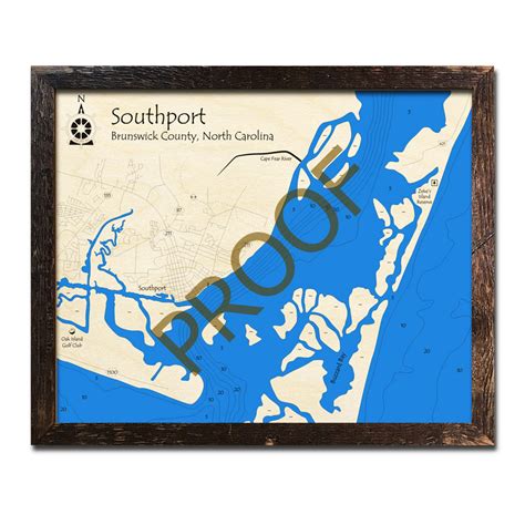 Wooden Cape Fear River Southport Map North Carolina 3D - Etsy