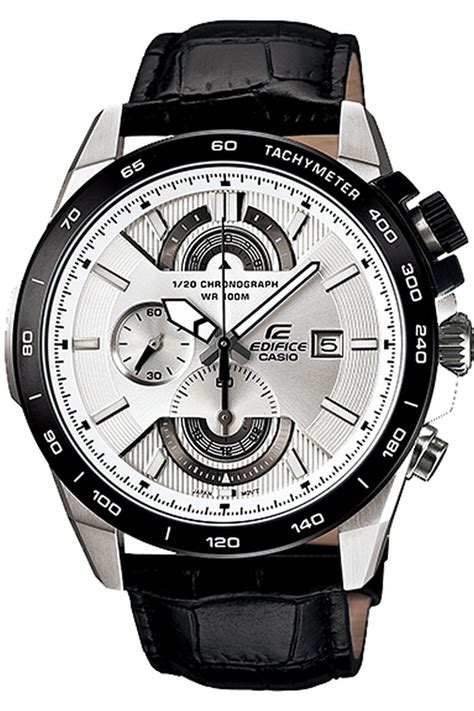 Buy CASIO Edifice - Leather Strap Watch with White Round Dial ...