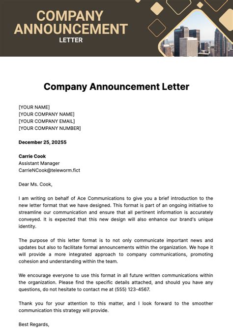 Company Announcement Letter Template - Edit Online & Download Example