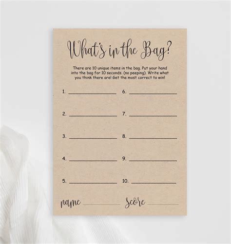 Whats in the Bag Bridal Shower Game Rustic Guess What's in the Bag Printable Card Wedding ...