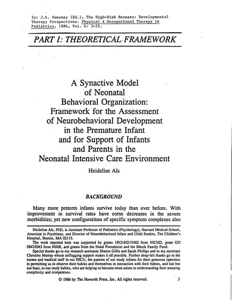 PDF A Synactive Model Of Neonatal Behavioral Organization Framework