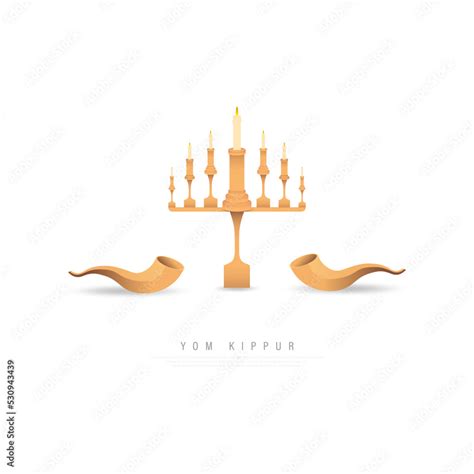 Yom Kippur Jewish holiday with candles and shofar. . Vector ...