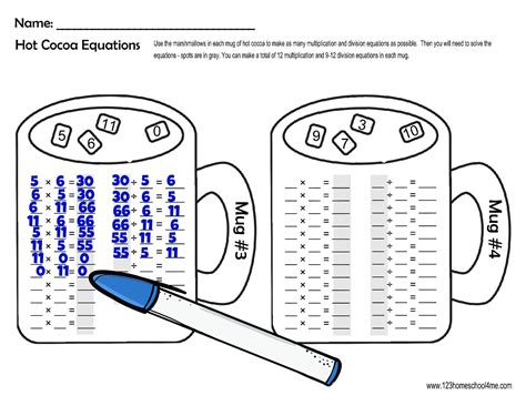 FREE Winter Hot Cocoa Multiplication And Division Math Worksheets