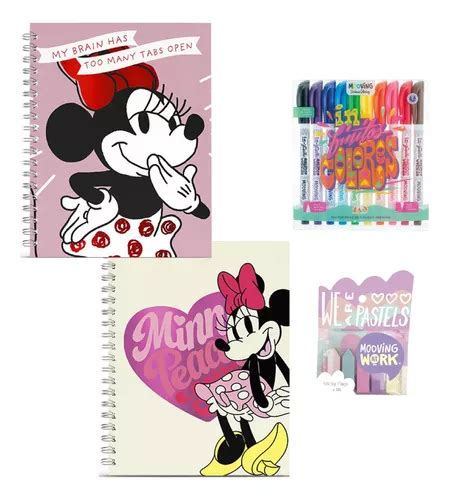 Kit Set Minnie Mouse Cuaderno A Microfibras Post It Mooving