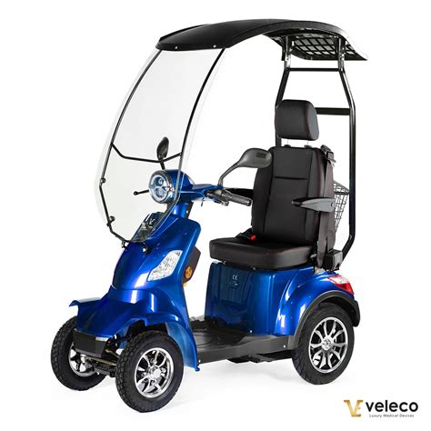 Mobility Scooter Veleco Faster Lithium Ion Blue With Roof And Captain