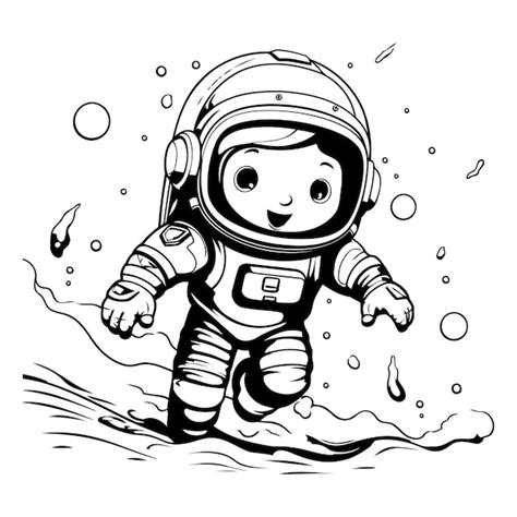 Astronauta De Dibujos Animados En Traje Espacial Volando En El Mar Vector Premium