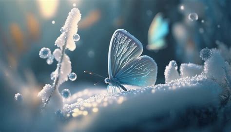 Premium Photo | In ice and snowa light blue ice butterfly falls