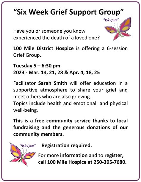 Grief Support Group March 2023 100 Mile House Hospice