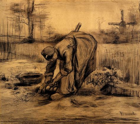 Peasant Woman Lifting Potatoes Vincent Van Gogh Wikiart Org