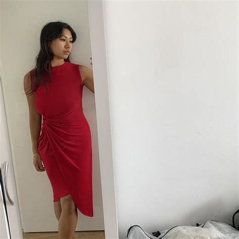 Very flattering deep red wrap asymmetric midi dress... - Depop