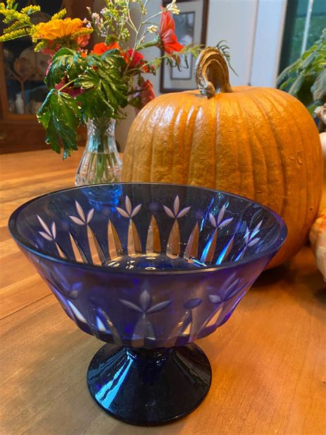 Vintage Czech Bohemian Cobalt Blue Glass Bowl Etsy