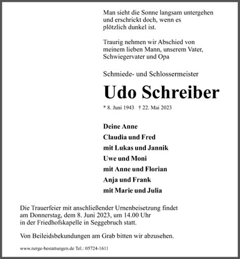 Traueranzeigen Von Udo Schreiber Trauer Anzeigen De