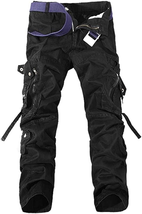 Aubig Homme Coton Pantalon De Travail Noir Cargo Jeans Militaire