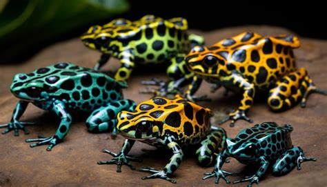 Premium AI Image | A group of frogs with different colors of the poison dart frog.