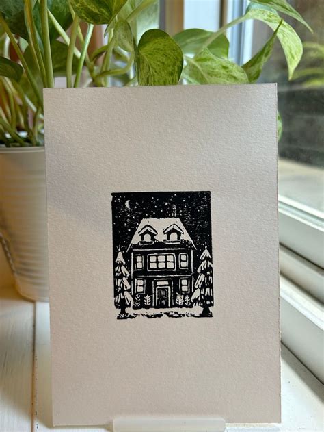 Winter Lino Print Home Snow Christmas Handmade Gifts Home Decor