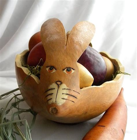 Carved Gourd Rabbit Bunny Basket Carrot Eggs Gourds Carved Gourds