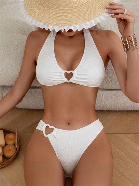 Shein Swim Heart Shaped Ring Decorated Halter Bikini Swimwear Set