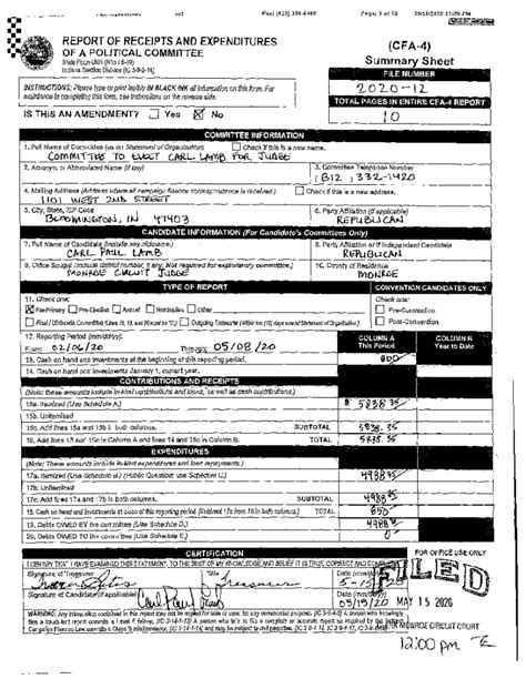 Fillable Online Form Cpf Wtc Campaign Finance Report Ward Town