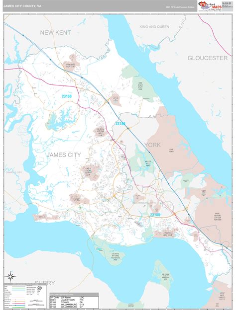 James City County, VA Wall Map Premium Style by MarketMAPS - MapSales