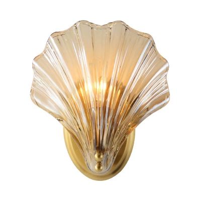 Clear Shell Shape Sconce Light 1 Light Creative Fluted Glass Metal Wall