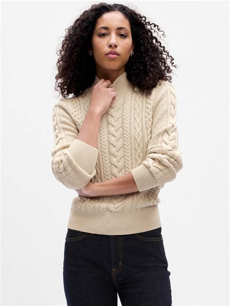 Relaxed Cable Knit Mockneck Sweater Gap Factory