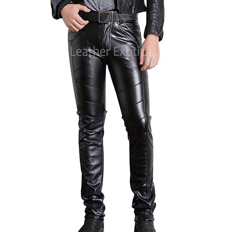 Slim Fit Straight Leg Men Biker Leather Pants Leatherexotica