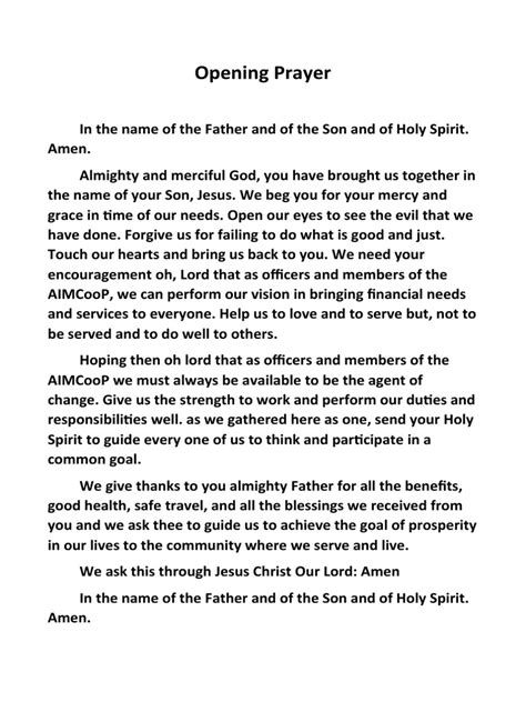 Opening Prayer Lola Pdf