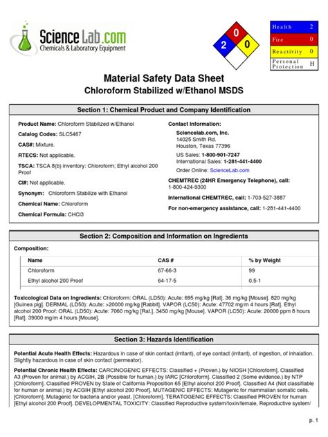 Msds Kloroform Pdf Toxicity Personal Protective Equipment