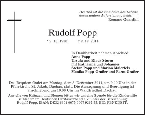 Traueranzeigen Von Rudolf Popp Trauer Merkur De