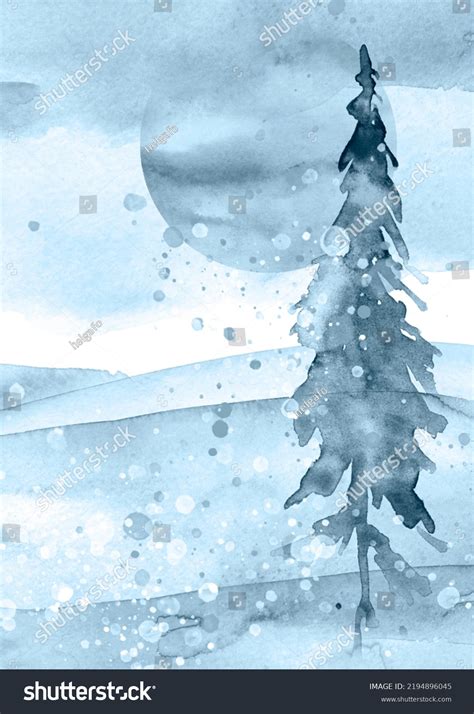 Watercolor Winter Forest Silhouette Trees Bushes Stock Illustration ...