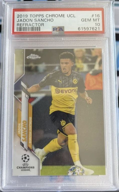 2019 20 Topps Chrome UCL Jadon Sancho Refractor PSA 10 Gem Manchester