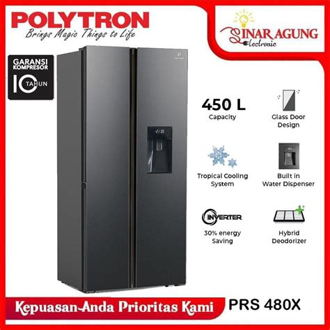 Jual COD KULKAS LEMARI ES POLYTRON PRS480X PRS 480X 2 PINTU