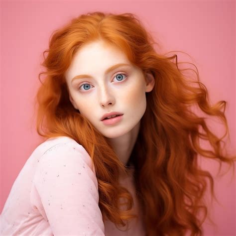 Premium Photo Ginger Woman Posing On Pink Background