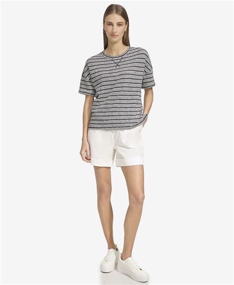 Andrew Marc Sport Womens Heritage Striped Short Sleeve Boxy Knit