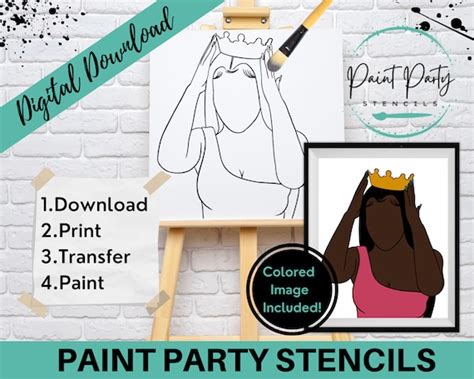 Paint Party Printable Paint Party Pre Drawn Outline Canvas Etsy