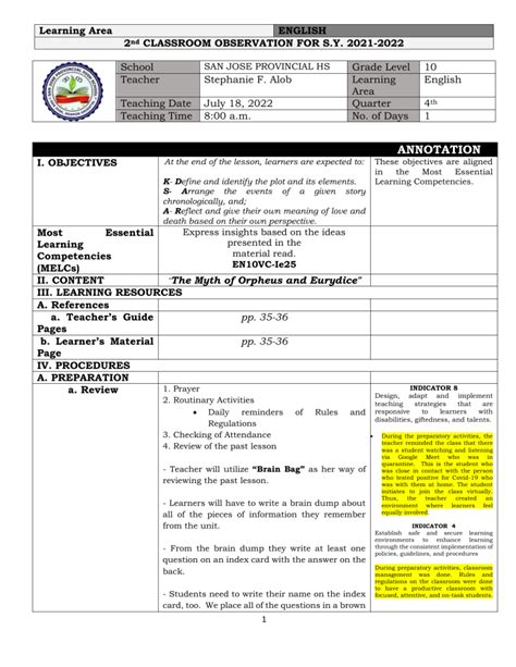 2nd Cot Lesson Plan In English 2021 2022 Revised