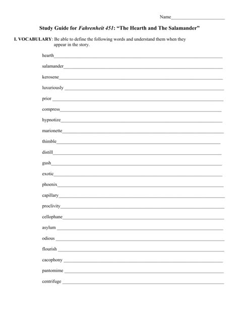 Fahrenheit 451 Study Guide Answers The Hearth And Salamander