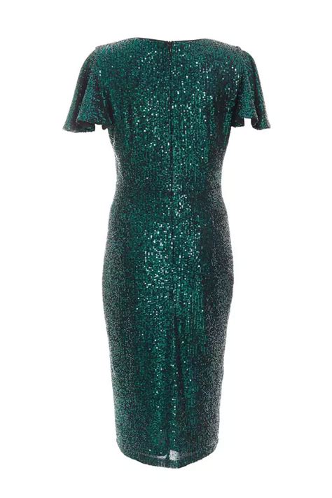 Bottle Green Sequin Wrap Midi Dress Quiz Clothing