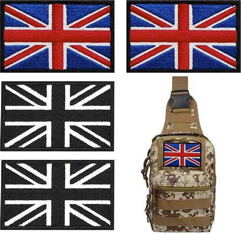 4 Pack British Union Jack Patches Black And White And Blue Uk Flag