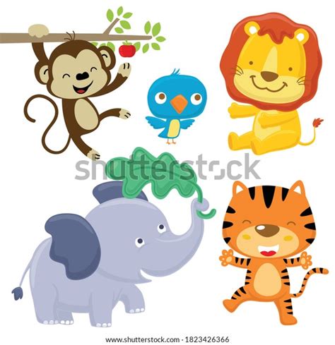 Vector Set Funny Animals Cartoon Stock Vector Royalty Free 1823426366